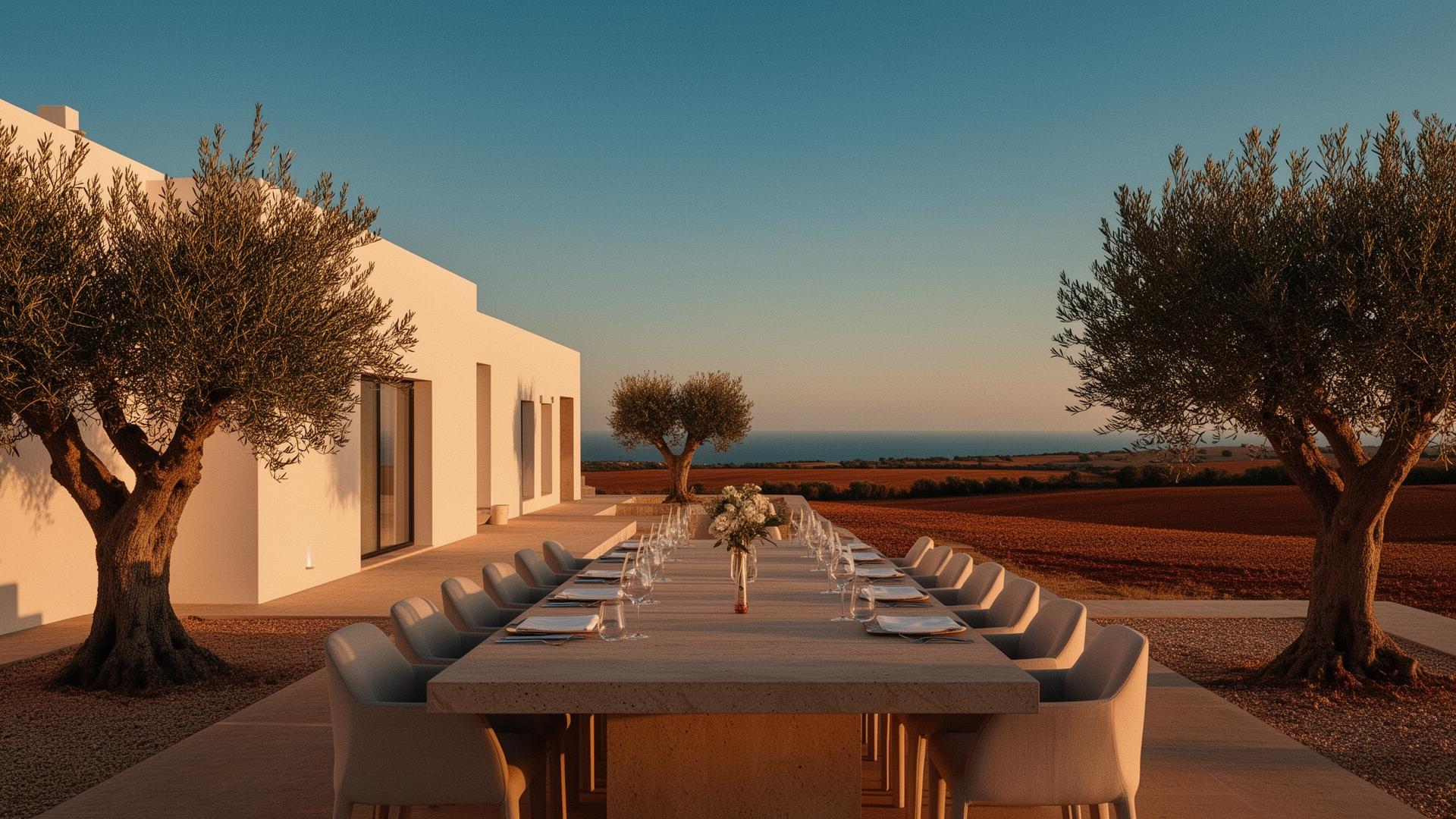 A serene Portuguese estate set for an intimate executive gathering at golden hour